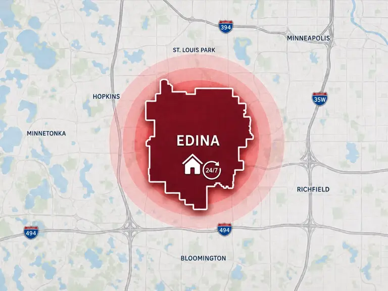 Map of Ungerman's 24/7 emergency service area in Edina, MN