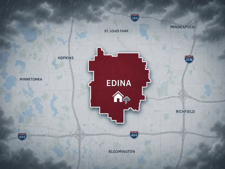 Map of Ungerman's storm and hail damage repair service area in Edina, MN