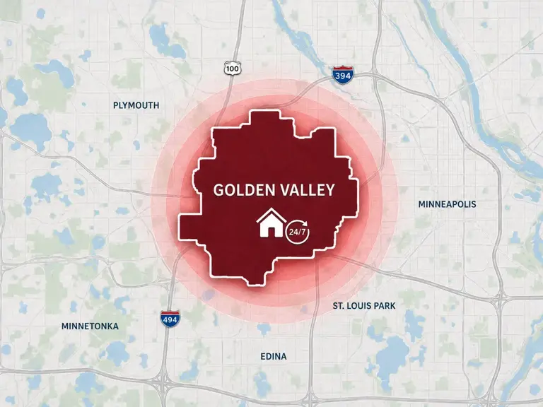 Map of Ungerman's 24/7 emergency service area in Golden Valley, MN