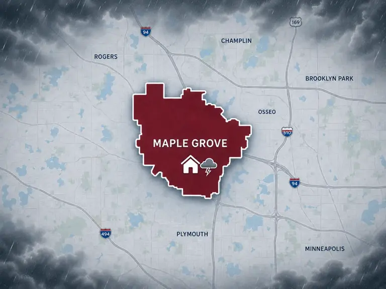 Map of Ungerman's storm and hail damage repair service area in Maple Grove, MN