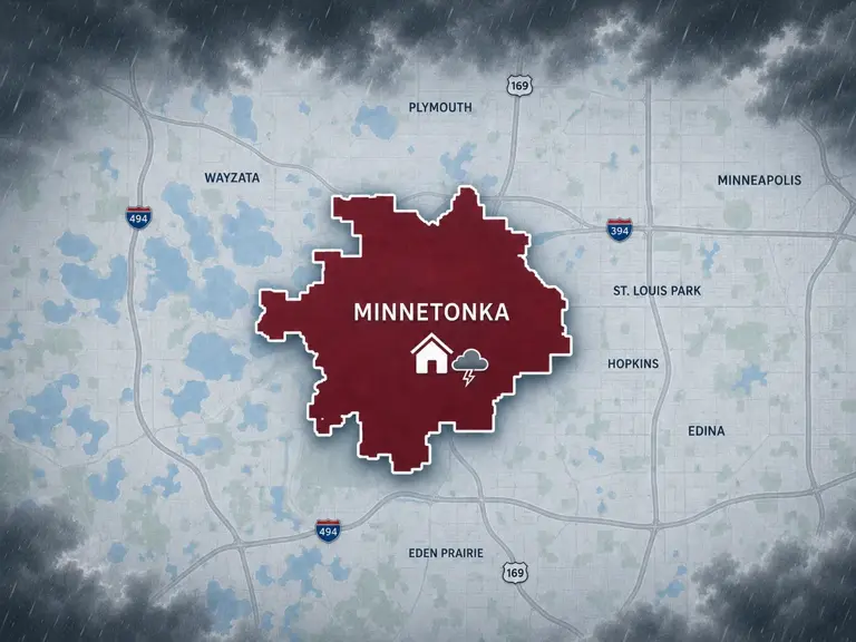Map of Ungerman's storm and hail damage repair service area in Minnetonka, MN