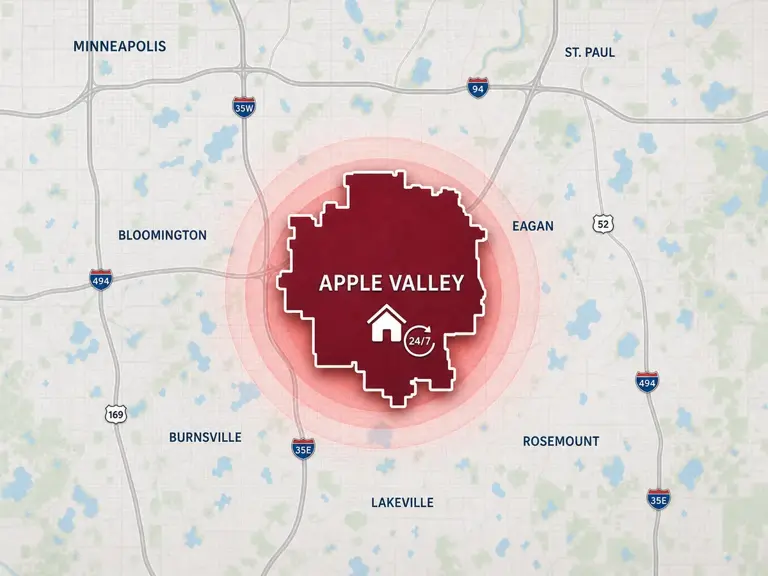 Map of Ungerman's 24/7 emergency service area in Apple Valley, MN