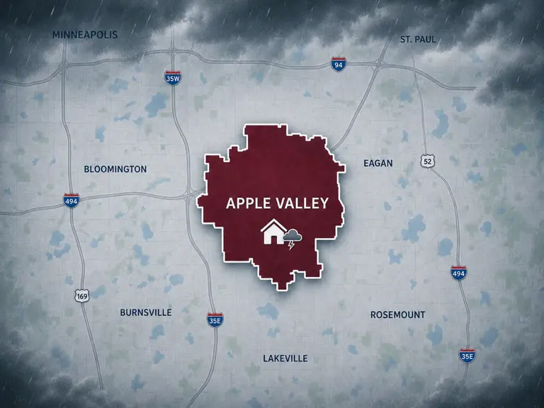 Map of Ungerman's storm and hail damage repair service area in Apple Valley, MN