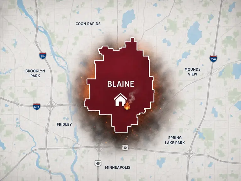 Map of Ungerman's fire and smoke damage restoration service area in Blaine, MN