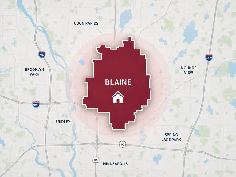 Map of Ungerman's heating service area in Blaine, MN