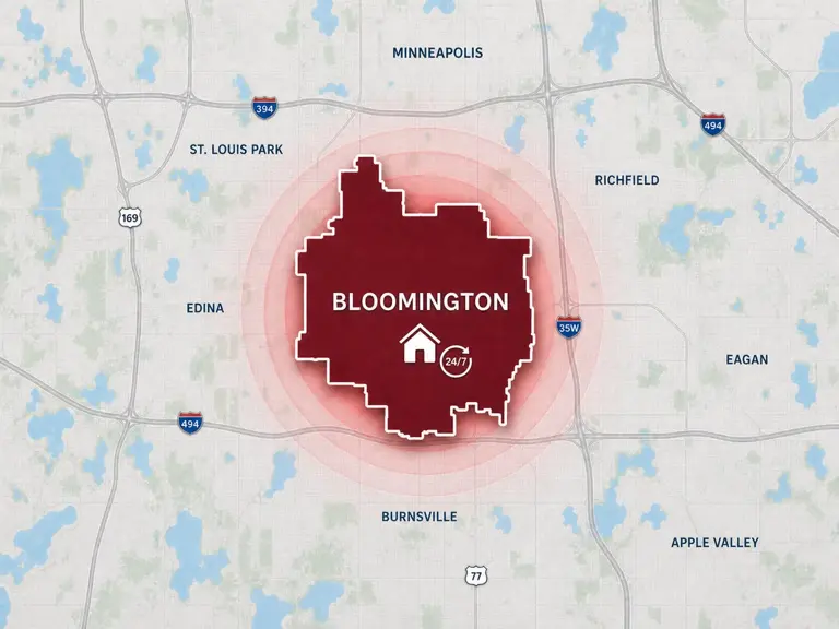 Map of Ungerman's 24/7 emergency service area in Bloomington, MN