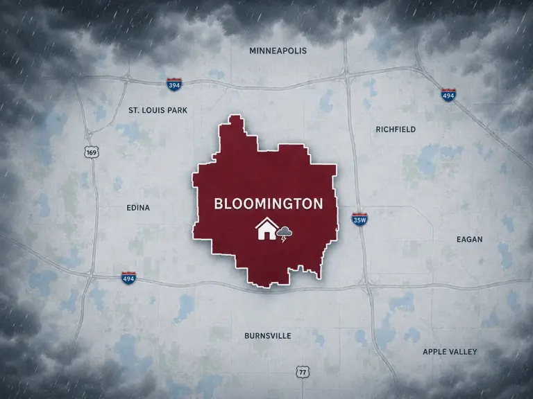 Map of Ungerman's storm and hail damage repair service area in Bloomington, MN