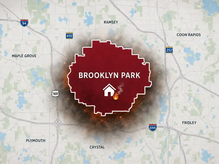 Map of Ungerman's fire and smoke damage restoration service area in Brooklyn Park, MN