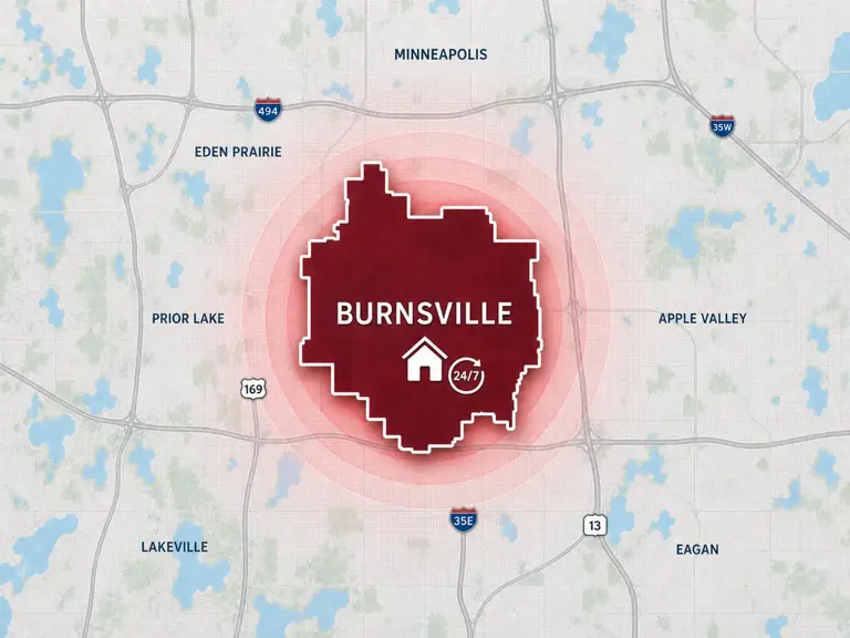 Map of Ungerman's 24/7 emergency service area in Burnsville, MN