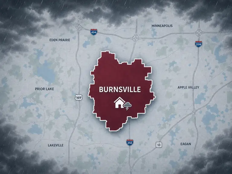 Map of Ungerman's storm and hail damage repair service area in Burnsville, MN