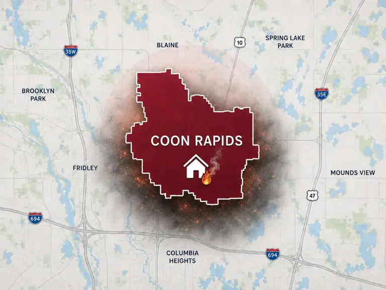 Map of Ungerman's fire and smoke damage restoration service area in Coon Rapids, MN