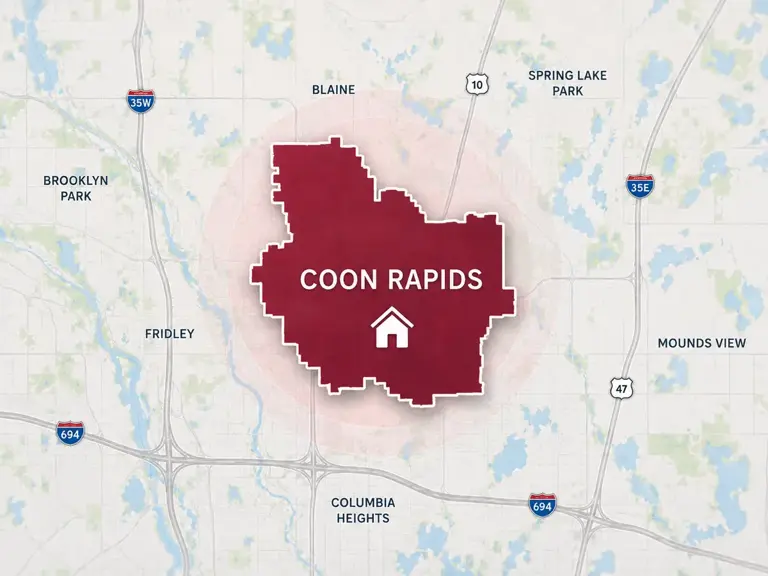 Map of Ungerman's heating service area in Coon Rapids, MN