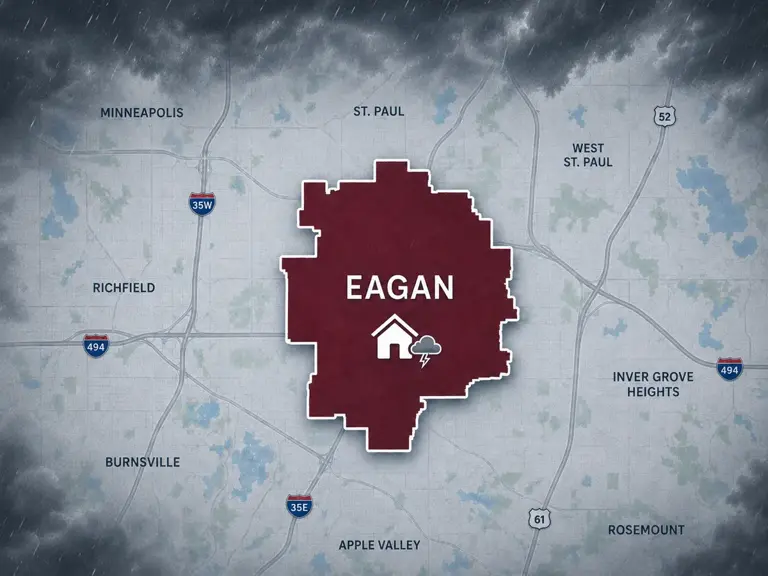 Map of Ungerman's storm and hail damage repair service area in Eagan, MN