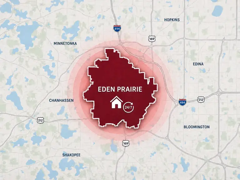 Map of Ungerman's 24/7 emergency service area in Eden Prairie, MN
