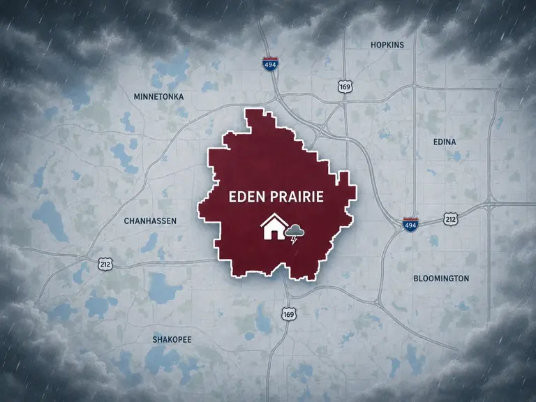 Map of Ungerman's storm and hail damage repair service area in Eden Prairie, MN