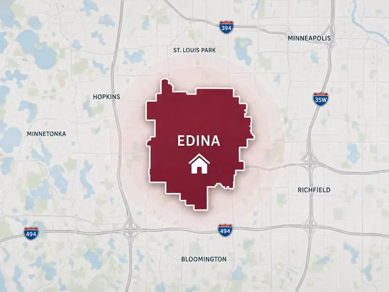 Map of Ungerman's cooling service area in Edina, MN