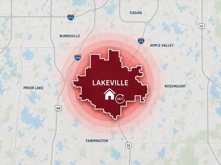 Map of Ungerman's 24/7 emergency service area in Lakeville, MN