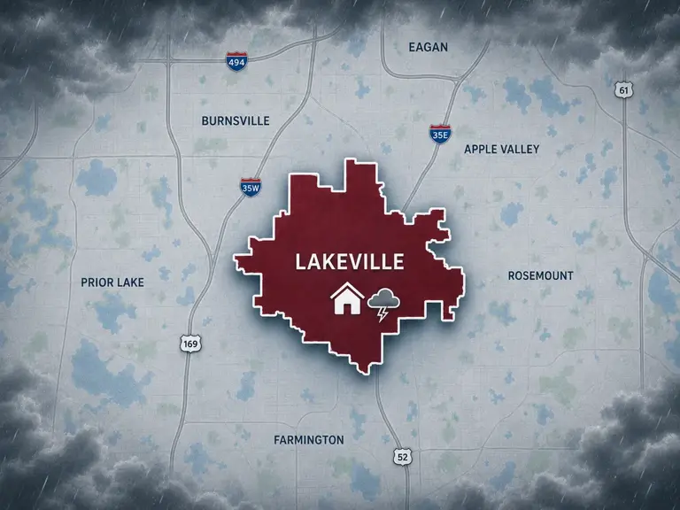 Map of Ungerman's storm and hail damage repair service area in Lakeville, MN