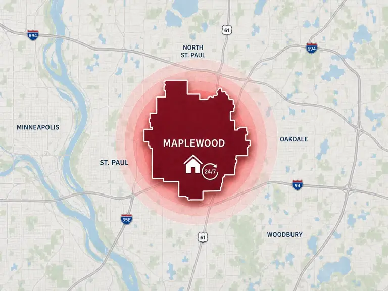 Map of Ungerman's 24/7 emergency service area in Maplewood, MN