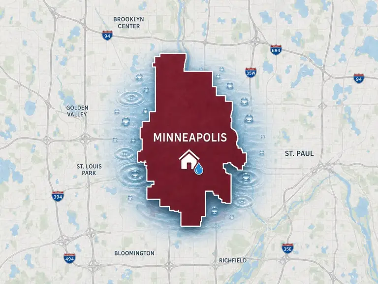 Map of Ungerman's water damage restoration service area in Minneapolis, MN