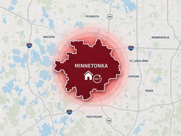 Map of Ungerman's 24/7 emergency service area in Minnetonka, MN
