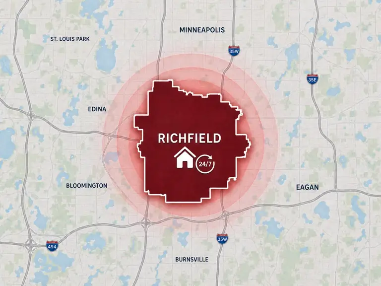 Map of Ungerman's 24/7 emergency service area in Richfield, MN