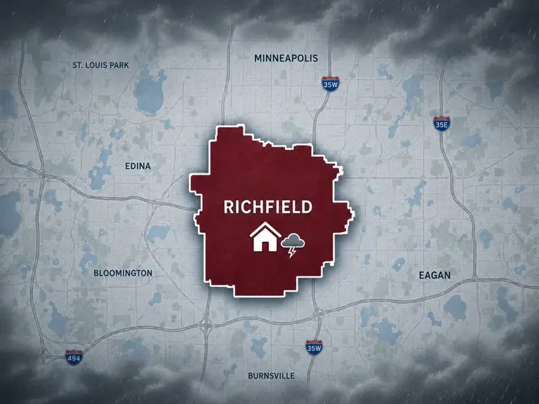 Map of Ungerman's storm and hail damage repair service area in Richfield, MN