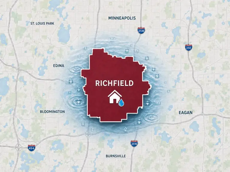 Map of Ungerman's water damage restoration service area in Richfield, MN