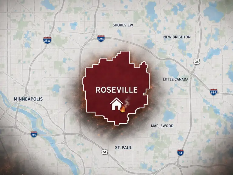 Map of Ungerman's fire and smoke damage restoration service area in Roseville, MN