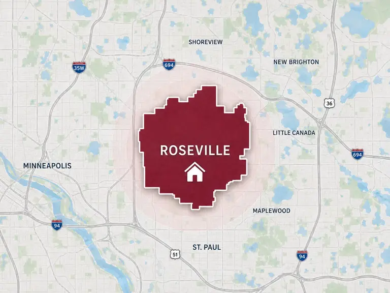Map of Ungerman's heating service area in Roseville, MN