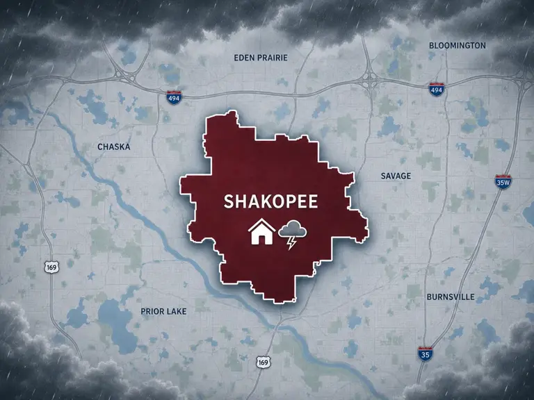 Map of Ungerman's storm and hail damage repair service area in Shakopee, MN