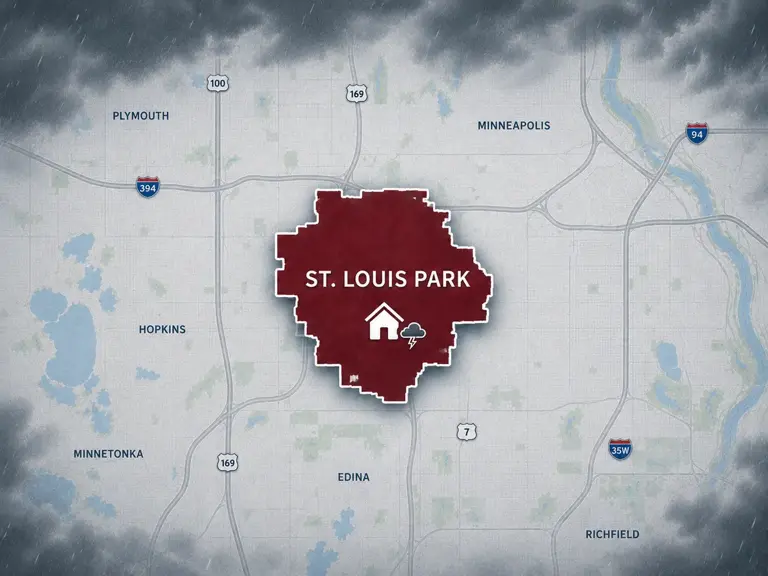 Map of Ungerman's storm and hail damage repair service area in St. Louis Park, MN