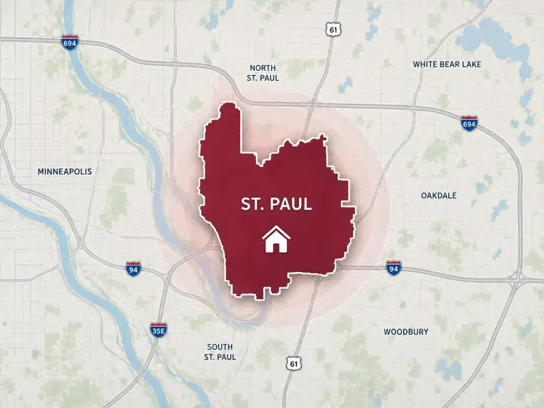 Map of Ungerman's heating service area in St. Paul, MN