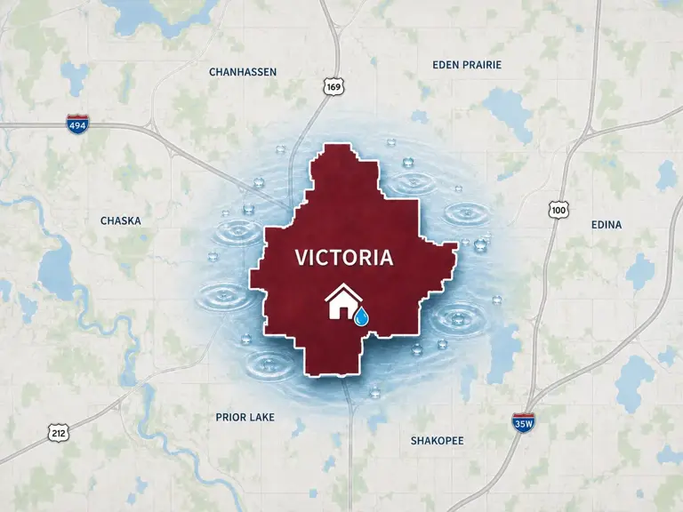 Map of Ungerman's water damage restoration service area in Victoria, MN