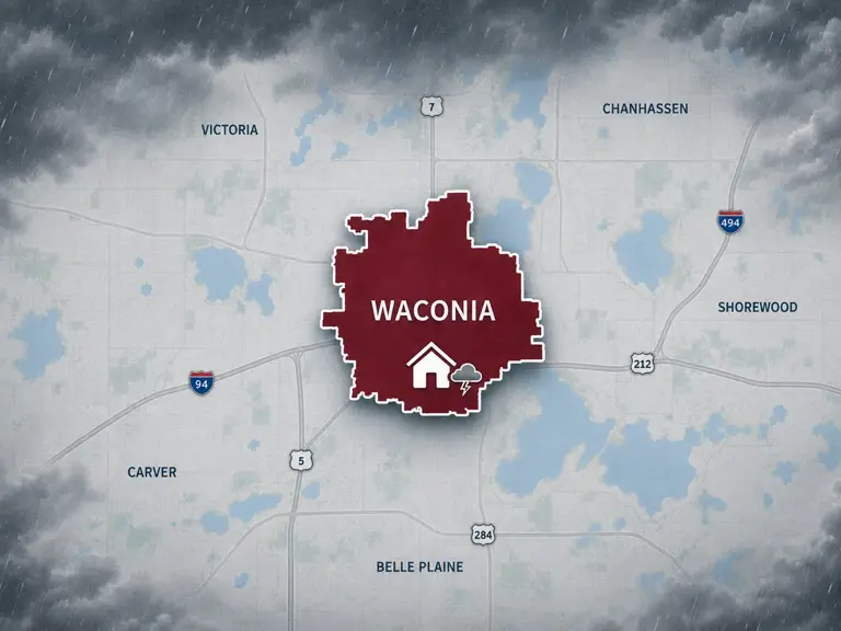 Map of Ungerman's storm and hail damage repair service area in Waconia, MN