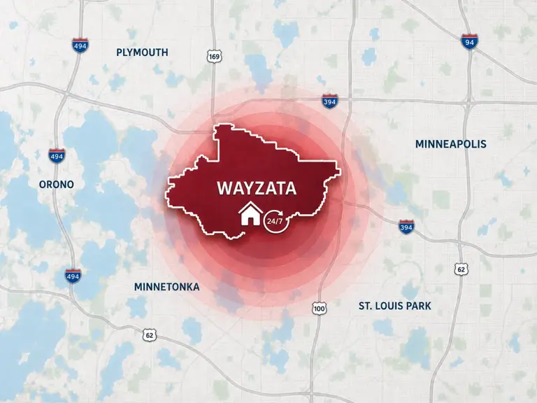 Map of Ungerman's 24/7 emergency service area in Wayzata, MN