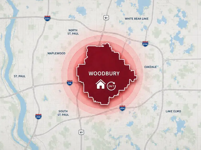 Map of Ungerman's 24/7 emergency service area in Woodbury, MN
