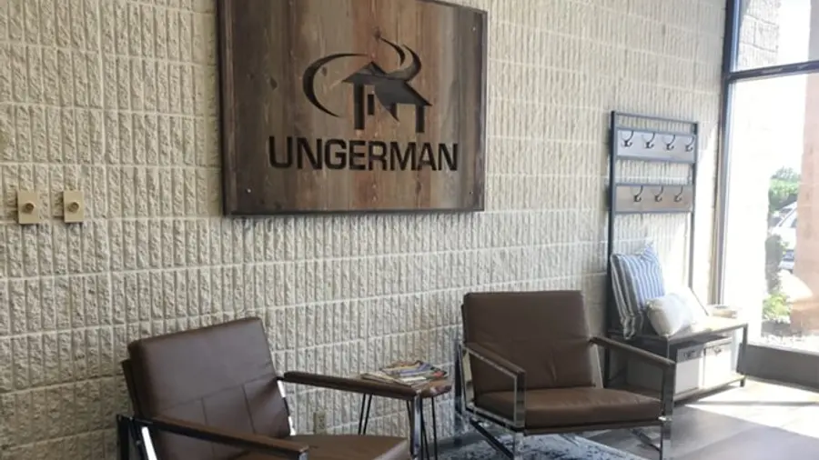 The Ungerman lobby with branded wall signage and seating