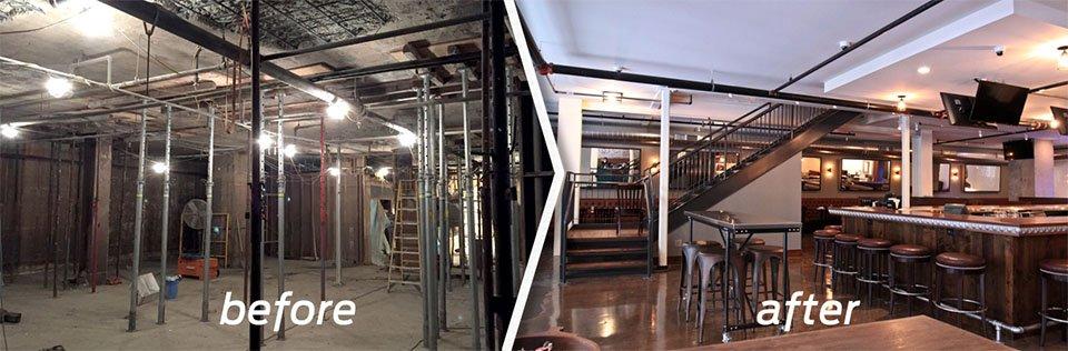 A before and after picture of a commercial property remodel.
